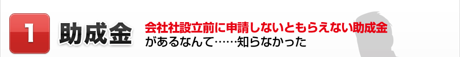 1.助成金 会社社設立前に申請しないともらえない助成金があるなんて……知らなかった